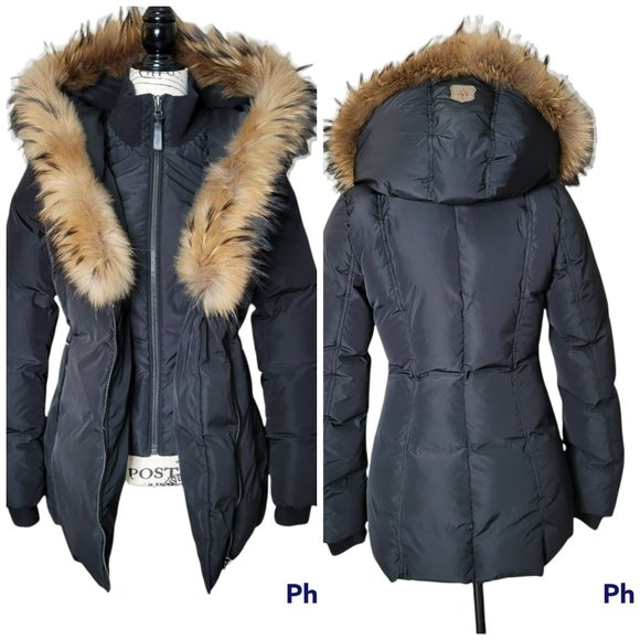Mackage Black Down Coat with Natural Fur Signature Mackage Collar - Size S - Picture 1 of 16